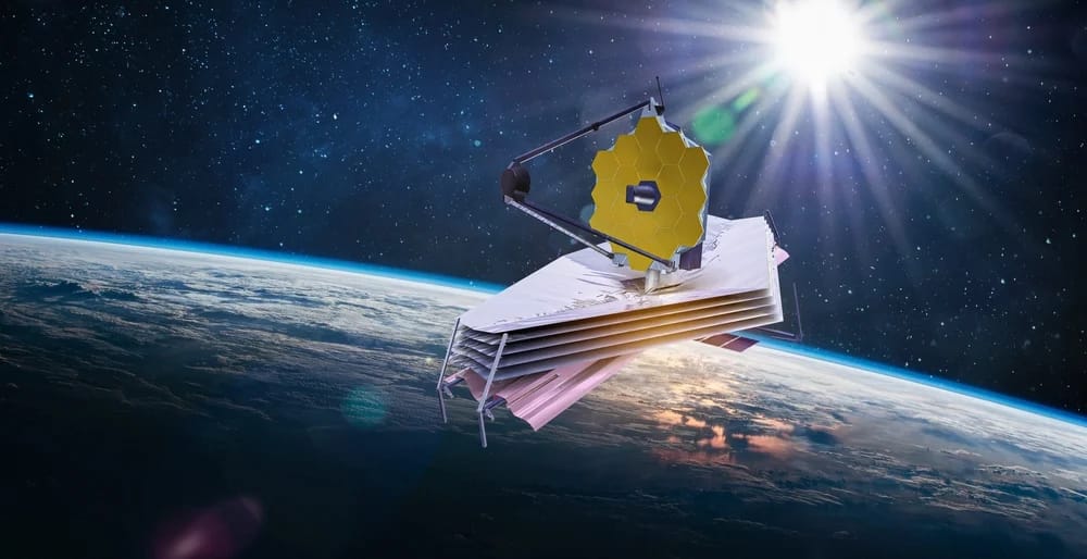 representação graficia telescopio espacial james webb - No espaço curvatura da Terra ao fundo