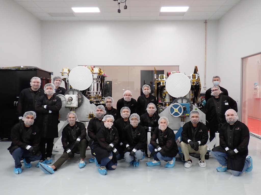 Imagens do desenvolvimento da espaçonave ESCAPADE no Complexo de Produção de Espaçonaves da Rocket Lab e na sede em Long Beach, Califórnia.
Crédito da imagem: Rocket Lab