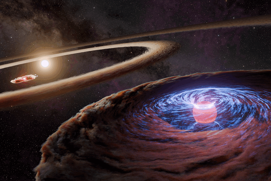 Este conceito artístico mostra o protoplaneta WISPIT 2b acumulando matéria enquanto orbita sua estrela, WISPIT 2.